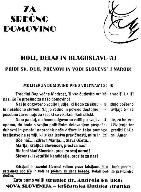 Odkrita cerkvena agitacija - poslanica, ki so jo dobili pri nedeljski maši 8. oktobra 2000 v Hrušici na Gorenjskem. Odkrita cerkvena agitacija - poslanica, ki so jo dobili pri nedeljski maši 8. oktobra 2000 v Hrušici na Gorenjskem.