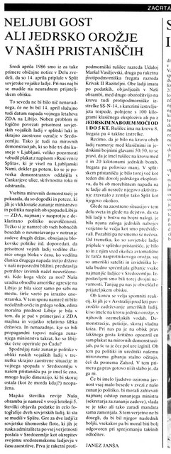 Neljubi gost ali jedrsko orožje v naših pristaniščih - Janez Janša v Mladini 14. junija 1986 Neljubi gost ali jedrsko orožje v naših pristaniščih - Janez Janša v Mladini 14. junija 1986
