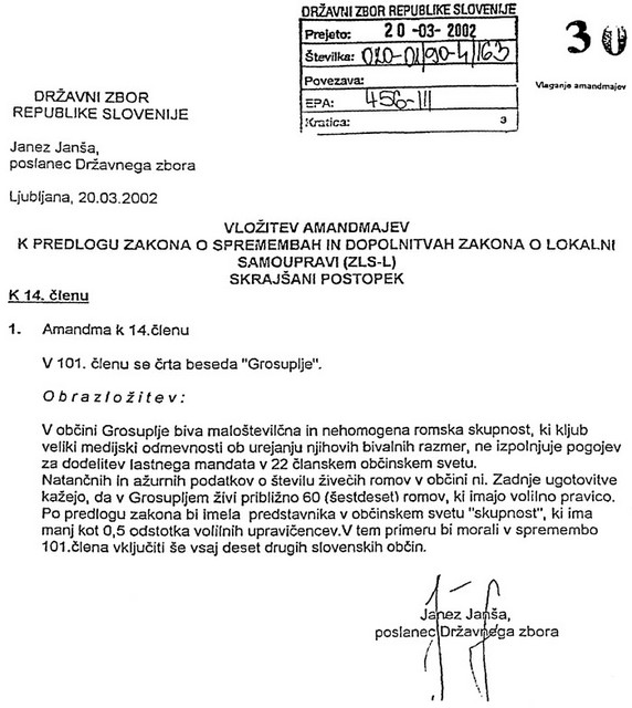 Janezovih 0,5 odstotka romov - Amandma Janeza Janše k predlogu zakona o spremembah in dopolnitvah zakona o lokalni samoupravi Janezovih 0,5 odstotka romov - Amandma Janeza Janše k predlogu zakona o spremembah in dopolnitvah zakona o lokalni samoupravi