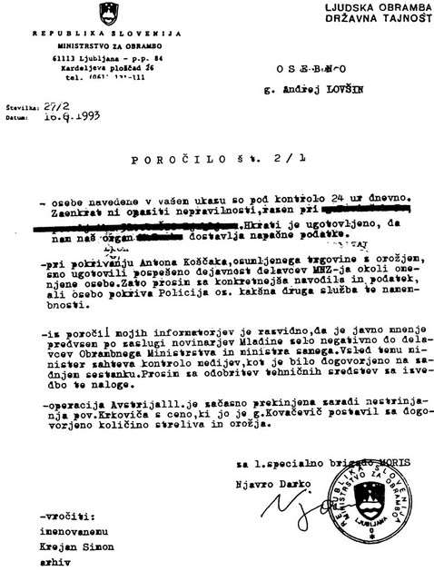 Ponarejanje po ukazu - dokument, ki ga je Mitja Kunstelj napisal na stroju Olympia