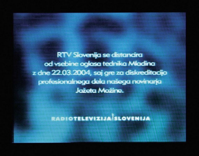 Neposredno po reklamnem oglasu za 13. številko Mladino je še znotraj oglaševalskega bloka objavila telop s tekstom, lastnim podpisom in pojasnilom. Neposredno po reklamnem oglasu za 13. številko Mladino je še znotraj oglaševalskega bloka objavila telop s tekstom, lastnim podpisom in pojasnilom.