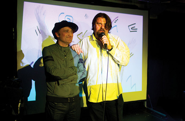 Poet Saša Lošić Loša in režiser filma Pjer Žalica, projekcija filma Orkestar, festival Liffe, CUK Kino Šiška, Ljubljana | Miro Majcen